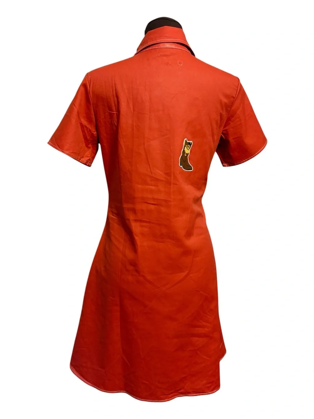 A Western Cute Cat Cowboy Red Cotton Metal Snap Front Dress, Womens size Small
